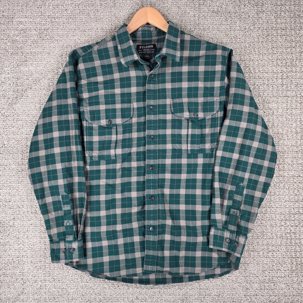 Filson Alaskan Field Shirt Large Green Plaid Flannel Button Down Long Sleeve